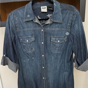 Harley-Davidson Blue Denim Shirt with Stud Accents